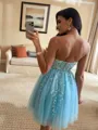 Captivating A-line Strapless Appliques Lace Short/Mini Tulle Corset Homecoming Dress