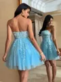 Captivating A-line Strapless Appliques Lace Short/Mini Tulle Corset Homecoming Dress