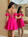 Hot A-line Sweetheart Short Sleeves Appliques Lace Short/Mini 30D Chiffon Corset Convertible Homecoming Dress