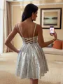Grand A-line V-Neck Sash/Ribbon/Belt Short/Mini Sequins Homecoming Dress