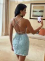 Exquisite Sheath Spaghetti Straps Appliques Lace Short/Mini Lace Homecoming Dress