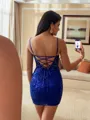 Classy Sheath Spaghetti Straps Appliques Lace Short/Mini Homecoming Dress