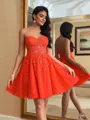 Aristocratic A-line Sweetheart Appliques Lace Short/Mini Tulle Corset Homecoming Dress