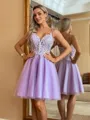 Splendiferous A-line Spaghetti Straps Corset Appliques Lace Short/Mini Tulle Homecoming Dress