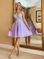 Splendiferous A-line Spaghetti Straps Corset Appliques Lace Short/Mini Tulle Homecoming Dress