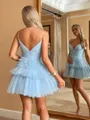 Grand A-line Spaghetti Straps Ruffles Short/Mini Tulle Homecoming Dress