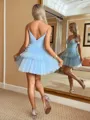 Grand A-line Spaghetti Straps Ruffles Short/Mini Tulle Homecoming Dress