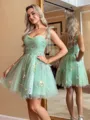 Stunning A-line Straps Flower Short/Mini Lace Homecoming Dress