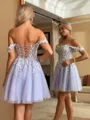Opulent A-line Off-the-Shoulder Corset Appliques Lace Short/Mini Tulle Homecoming Dress