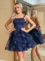 Captivating A-line Spaghetti Straps Cascading Ruffles Short/Mini Tulle Homecoming Dress