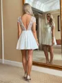 Glam A-line Illusion Short Sleeves Appliques Lace Short/Mini Chiffon Homecoming Dress