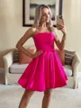 Mesmerizing A-line Strapless Pleated Short/Mini Silk Like Satin Homecoming Dress