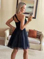 Elegant A-line One-Shoulder Corset Sequin Short/Mini Tulle Homecoming Dress