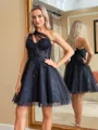 Elegant A-line One-Shoulder Corset Sequin Short/Mini Tulle Homecoming Dress