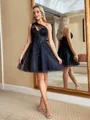 Elegant A-line One-Shoulder Corset Sequin Short/Mini Tulle Homecoming Dress