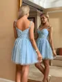 Breathtaking A-line Spaghetti Straps Corset Appliques Lace Short/Mini Tulle Homecoming Dress