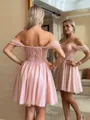 Striking A-line Off-the-Shoulder Corset Sequin Short/Mini Homecoming Dress