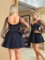 Trendy A-line Sweetheart Long Sleeves Corset Bow Short/Mini Tulle Homecoming Dress