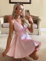 Unique A-line V-Neck Bow Short/Mini Silk Like Satin Homecoming Dress