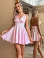 Unique A-line V-Neck Bow Short/Mini Silk Like Satin Homecoming Dress