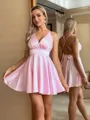 Unique A-line V-Neck Bow Short/Mini Silk Like Satin Homecoming Dress