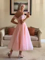 Pretty A-line Off-the-Shoulder Pleated Tea-Length Organza Homecoming Dress