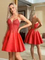 Fashion A-line Spaghetti Straps Corset Appliques Lace Short/Mini Satin Homecoming Dress