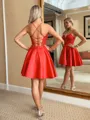 Fashion A-line Spaghetti Straps Corset Appliques Lace Short/Mini Satin Homecoming Dress