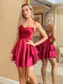 Glam A-line Spaghetti Straps Cascading Ruffles Short/Mini Silk Like Satin Homecoming Dress