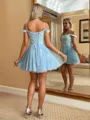 Gorgeous A-line Off-the-Shoulder Appliques Lace Short/Mini Tulle Homecoming Dress