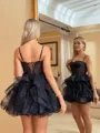 Stunning A-line Spaghetti Straps Corset Cascading Ruffles Short/Mini Tulle Homecoming Dress