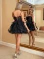 Stunning A-line Spaghetti Straps Corset Cascading Ruffles Short/Mini Tulle Homecoming Dress