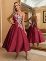 Perfect Ball-Gown One-Shoulder Flower Tea-Length Satin Homecoming Dress