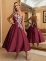 Perfect Ball-Gown One-Shoulder Flower Tea-Length Satin Homecoming Dress