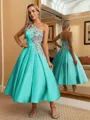 Perfect Ball-Gown One-Shoulder Flower Tea-Length Satin Homecoming Dress