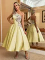 Perfect Ball-Gown One-Shoulder Flower Tea-Length Satin Homecoming Dress