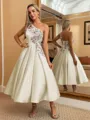 Perfect Ball-Gown One-Shoulder Flower Tea-Length Satin Homecoming Dress