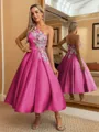 Perfect Ball-Gown One-Shoulder Flower Tea-Length Satin Homecoming Dress