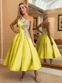 Perfect Ball-Gown One-Shoulder Flower Tea-Length Satin Homecoming Dress