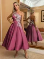Perfect Ball-Gown One-Shoulder Flower Tea-Length Satin Homecoming Dress