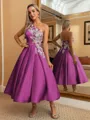 Perfect Ball-Gown One-Shoulder Flower Tea-Length Satin Homecoming Dress