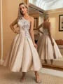 Perfect Ball-Gown One-Shoulder Flower Tea-Length Satin Homecoming Dress