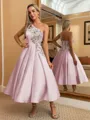 Perfect Ball-Gown One-Shoulder Flower Tea-Length Satin Homecoming Dress
