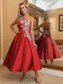 Perfect Ball-Gown One-Shoulder Flower Tea-Length Satin Homecoming Dress