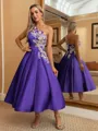 Perfect Ball-Gown One-Shoulder Flower Tea-Length Satin Homecoming Dress