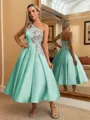 Perfect Ball-Gown One-Shoulder Flower Tea-Length Satin Homecoming Dress