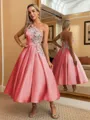 Perfect Ball-Gown One-Shoulder Flower Tea-Length Satin Homecoming Dress
