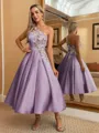 Perfect Ball-Gown One-Shoulder Flower Tea-Length Satin Homecoming Dress