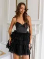 Elegant A-line Spaghetti Straps Cascading Ruffles Short/Mini Tulle Corset Homecoming Dress