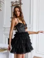 Elegant A-line Spaghetti Straps Cascading Ruffles Short/Mini Tulle Corset Homecoming Dress